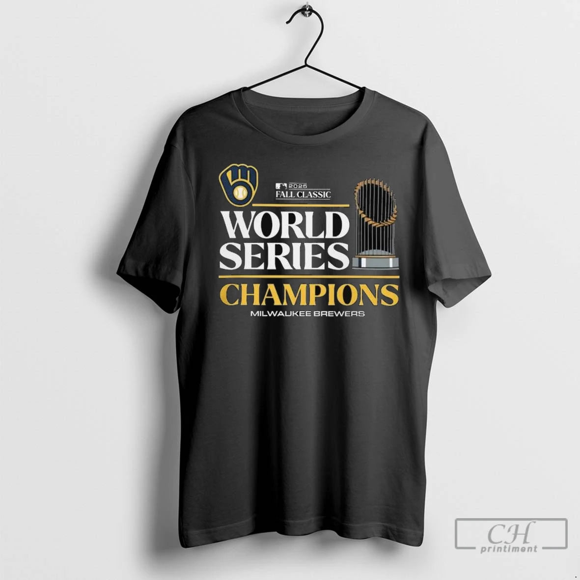 2025 Milwaukee Brewers World Series Champions Trophy Logo Graphic Long Sleve T Shirts