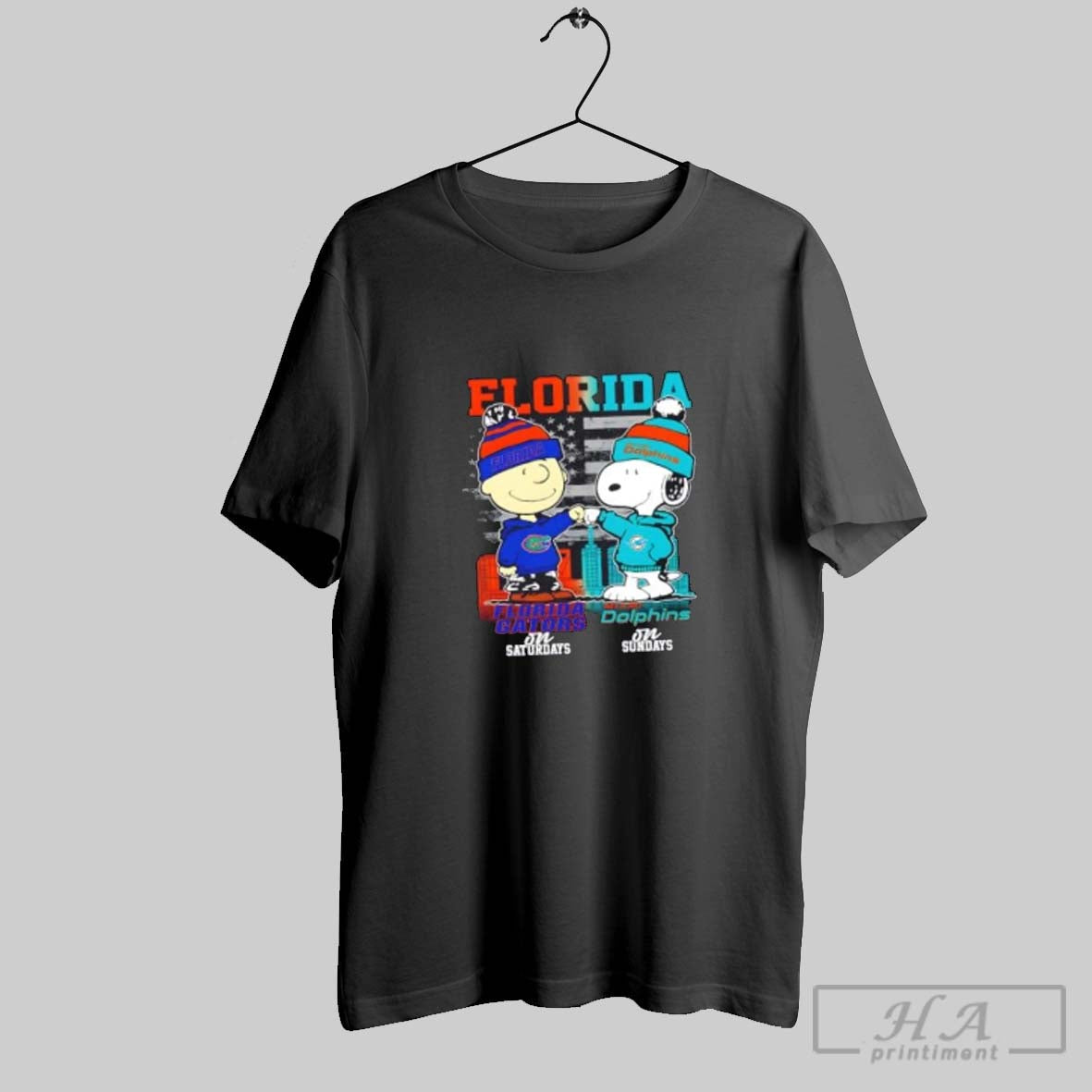 Official Florida Sports Charlie Brown Gators On Saturdays X Snoopy Miami Dolphins On Sundays Skyline